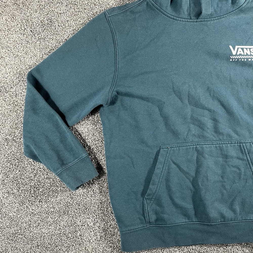 Vans Women's Large Pullover Hoodie Green Logo Fleece Sweatshirt - Picture 2 of 10